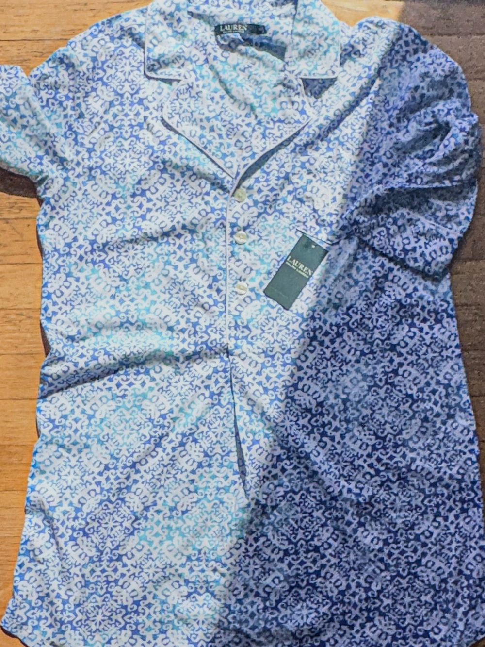 NWT Lauren Ralph Lauren Blue Medallion Cotton Sleep Shirt Nightgown Medium - Picture 10 of 17